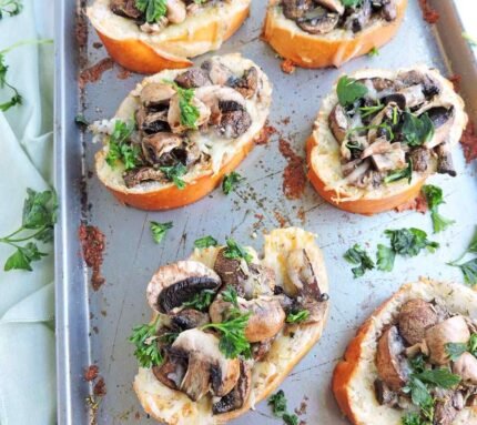 Mushroom, Olive & Cheese Garlic Bread